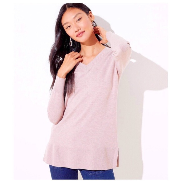 LOFT Outlet Loose-Fit V-Neck Tunic Sweater Mauve - Picture 1 of 8